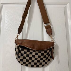Brown and Black Checkered Women's Bag